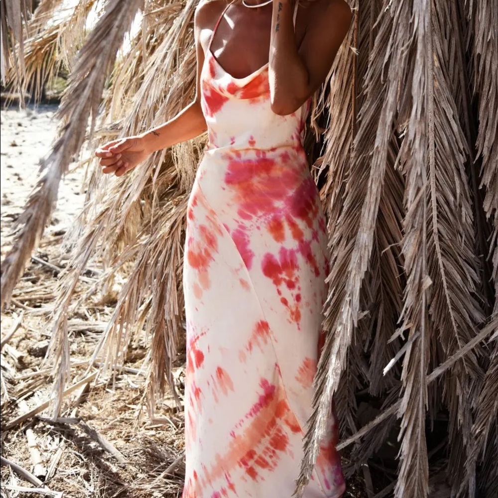 RAT & BOA Ariel Tie-dye Satin Maxi Dress